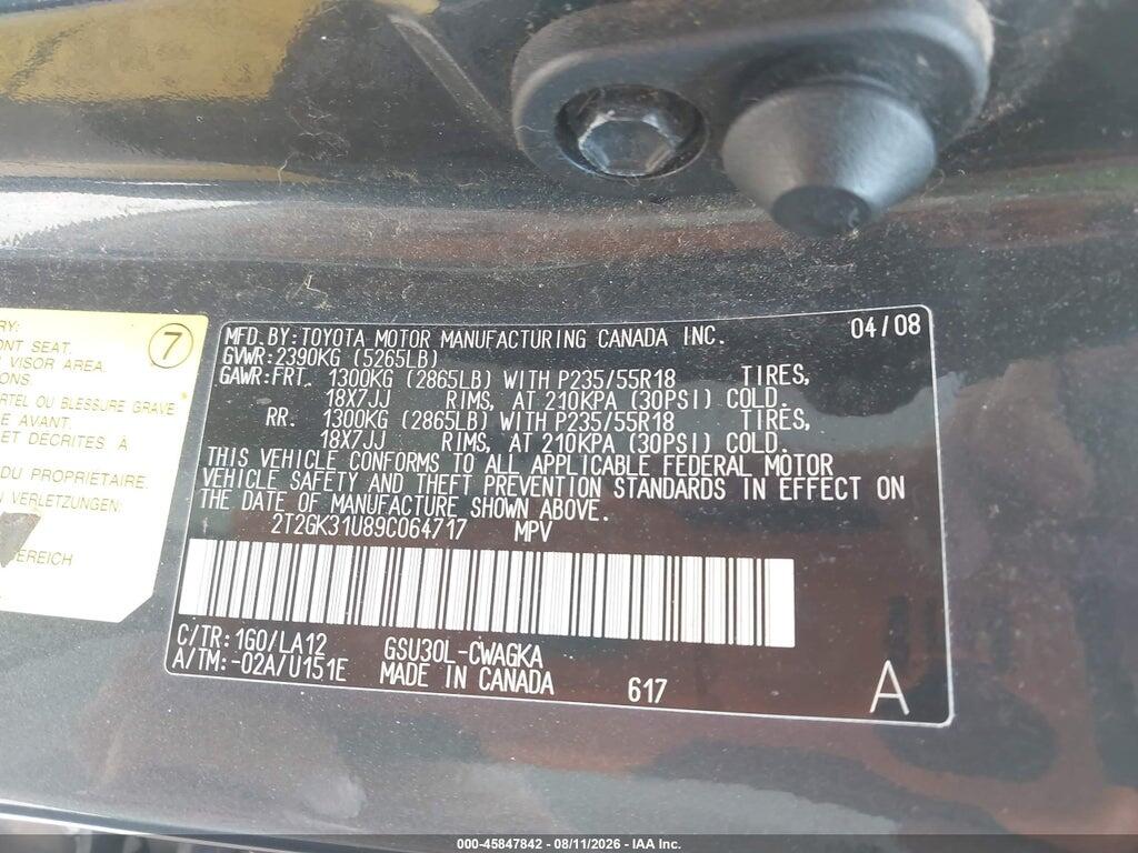 2T2GK31U89C064717 2009 LEXUS RX 350 photo no. 9