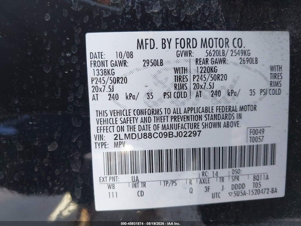 2LMDU88C09BJ02297 2009 LINCOLN MKX photo no. 9
