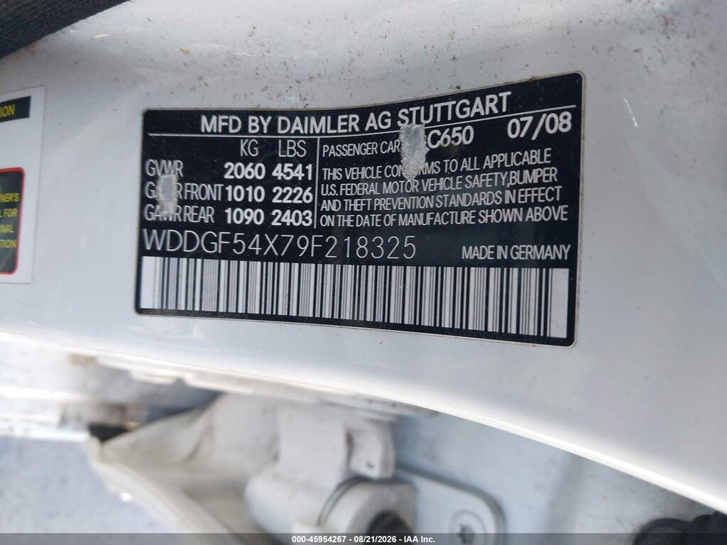 WDDGF54X79F218325 2009 MERCEDES-BENZ C 300 photo no. 9