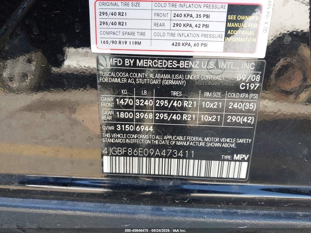 4JGBF86E09A473411 2009 MERCEDES-BENZ GL 550 photo no. 9