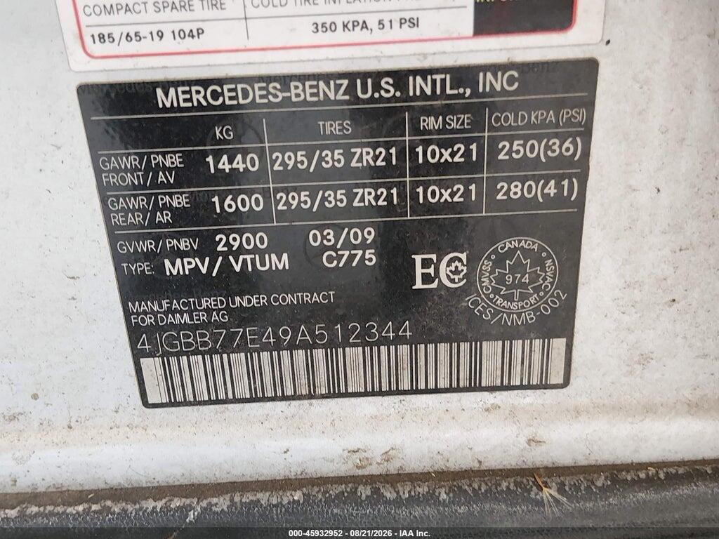 4JGBB77E49A512344 2009 MERCEDES-BENZ ML 63 AMG photo no. 9