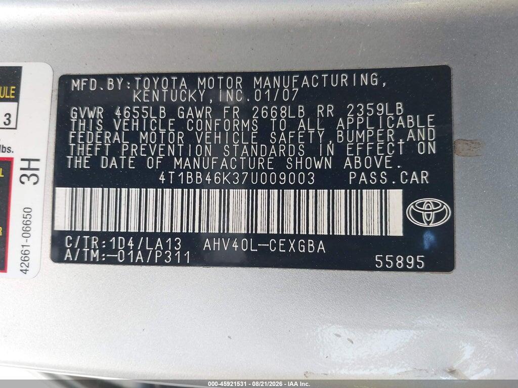 4T1BB46K37U009003 2007 TOYOTA CAMRY HYBRID photo no. 9