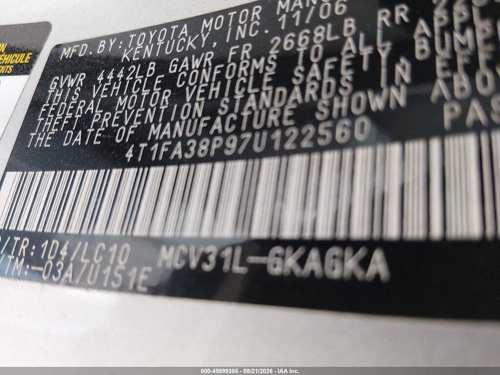 4T1FA38P97U122560 2007 TOYOTA CAMRY SOLARA photo no. 9