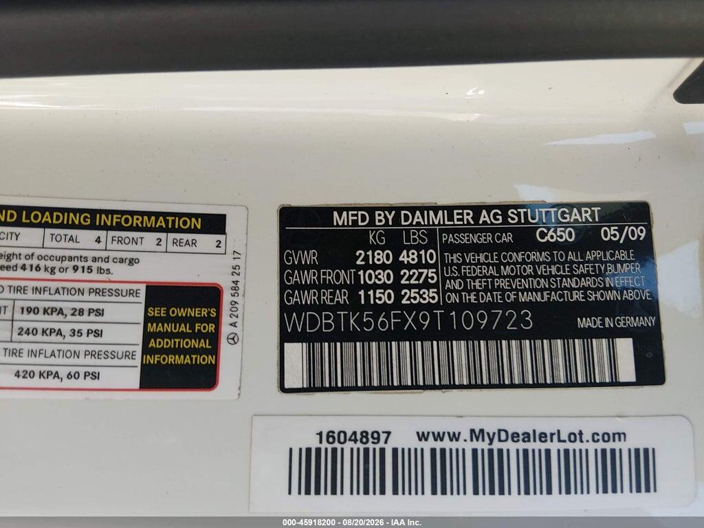 WDBTK56FX9T109723 2009 MERCEDES-BENZ CLK 350 photo no. 9