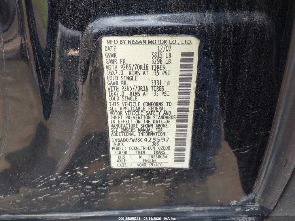 1N6AD07W08C425597 2008 NISSAN FRONTIER photo no. 9