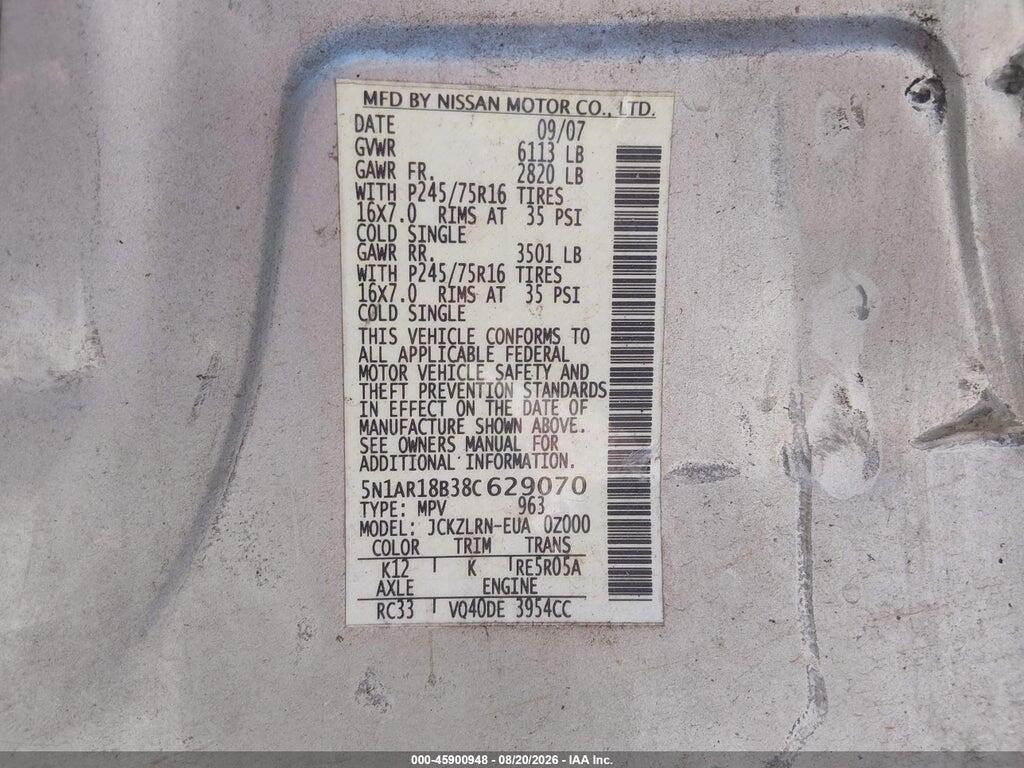 5N1AR18B38C629070 2008 NISSAN PATHFINDER photo no. 9