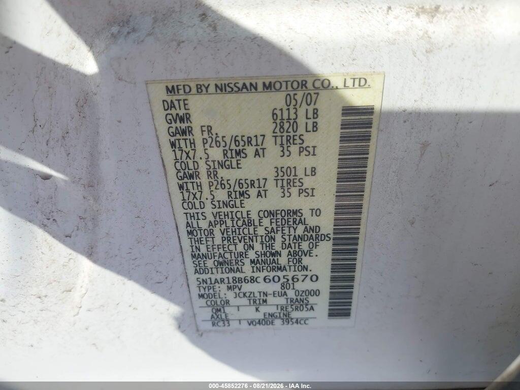 5N1AR18B68C605670 2008 NISSAN PATHFINDER photo no. 9