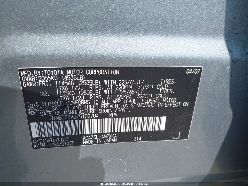 JTMBD33V375102704 2007 TOYOTA RAV4 photo no. 9