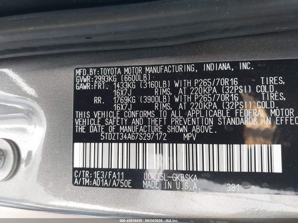 5TDZT34A67S297172 2007 TOYOTA SEQUOIA photo no. 9