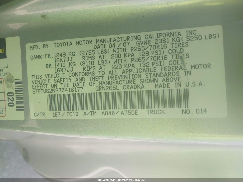 5TETU62N37Z416177 2007 TOYOTA TACOMA photo no. 9