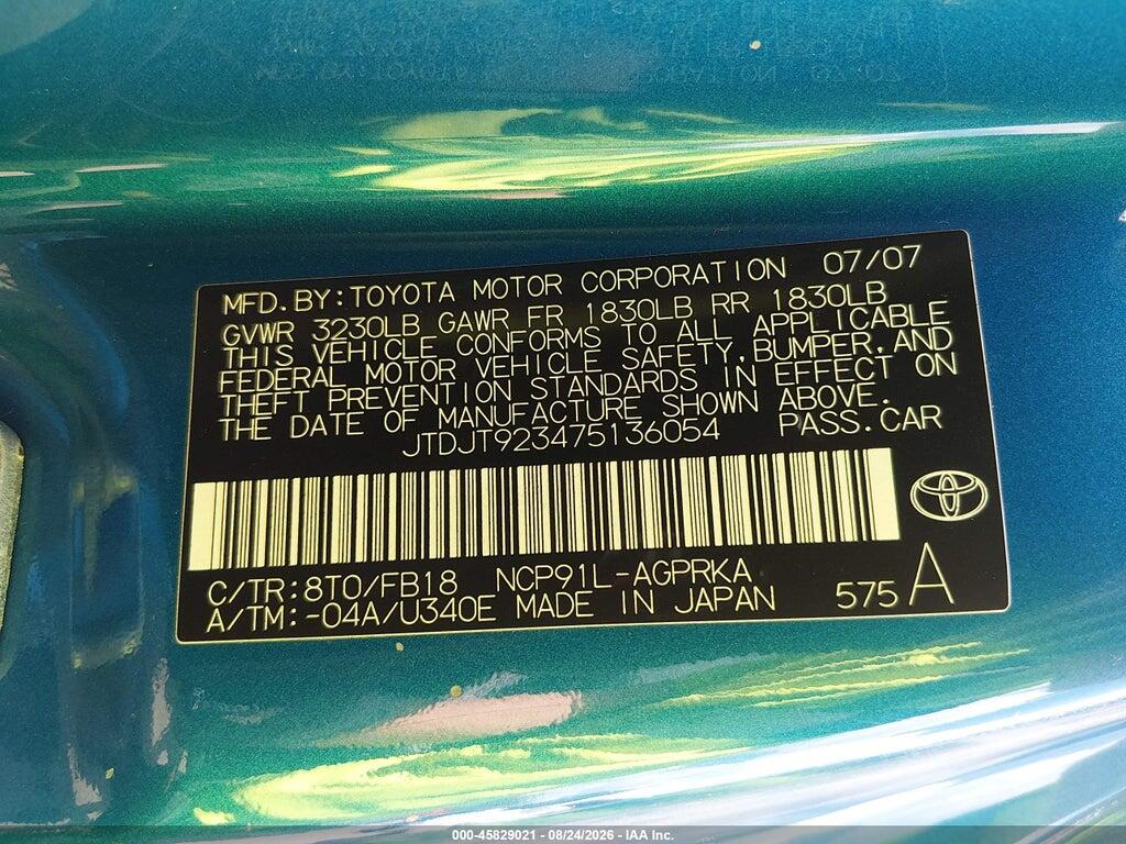JTDJT923475136054 2007 TOYOTA YARIS photo no. 9