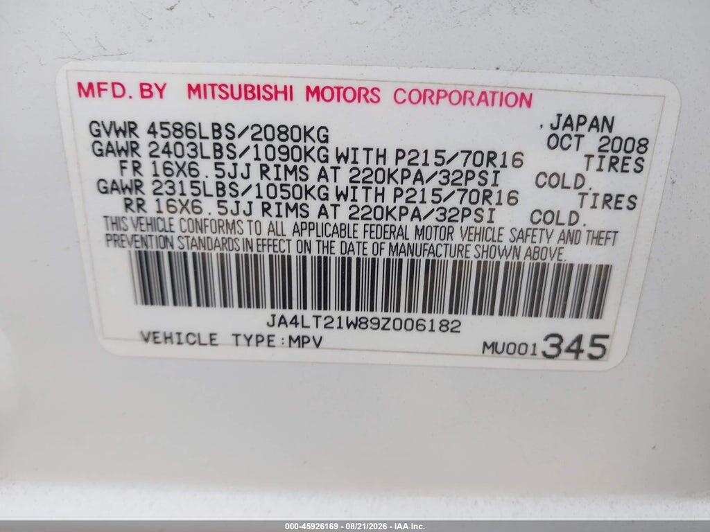 JA4LT21W89Z006182 2009 MITSUBISHI OUTLANDER photo no. 9