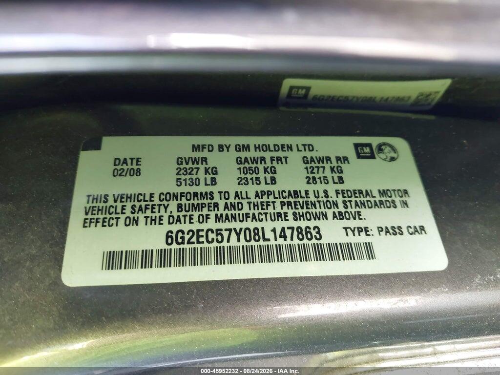 6G2EC57Y08L147863 2008 PONTIAC G8 photo no. 9