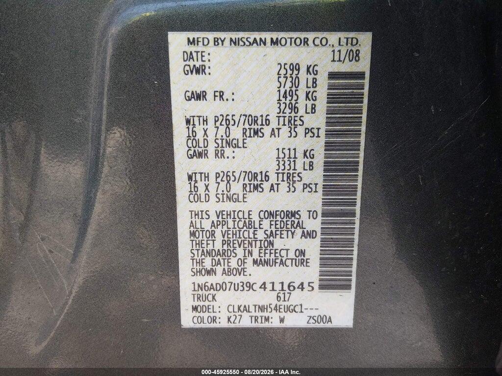 1N6AD07U39C411645 2009 NISSAN FRONTIER photo no. 9
