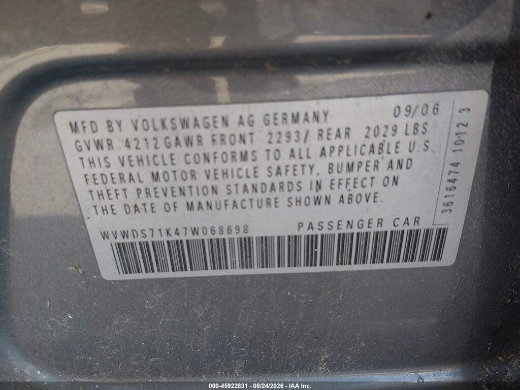 WVWDS71K47W068698 2007 VOLKSWAGEN RABBIT photo no. 9