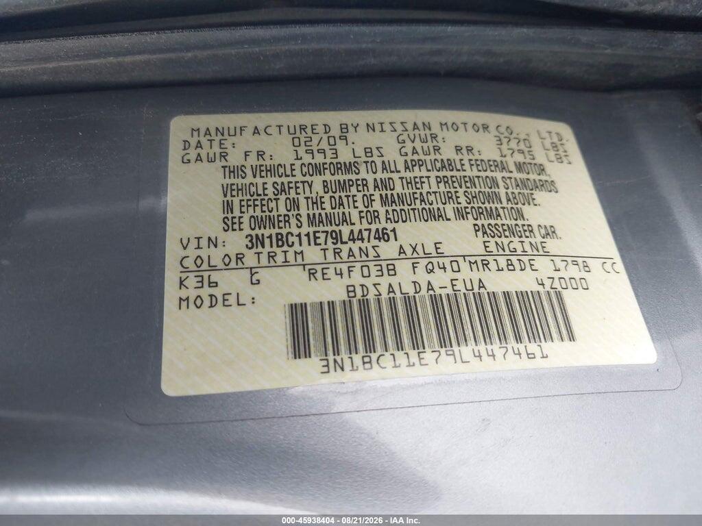 3N1BC11E79L447461 2009 NISSAN VERSA photo no. 9