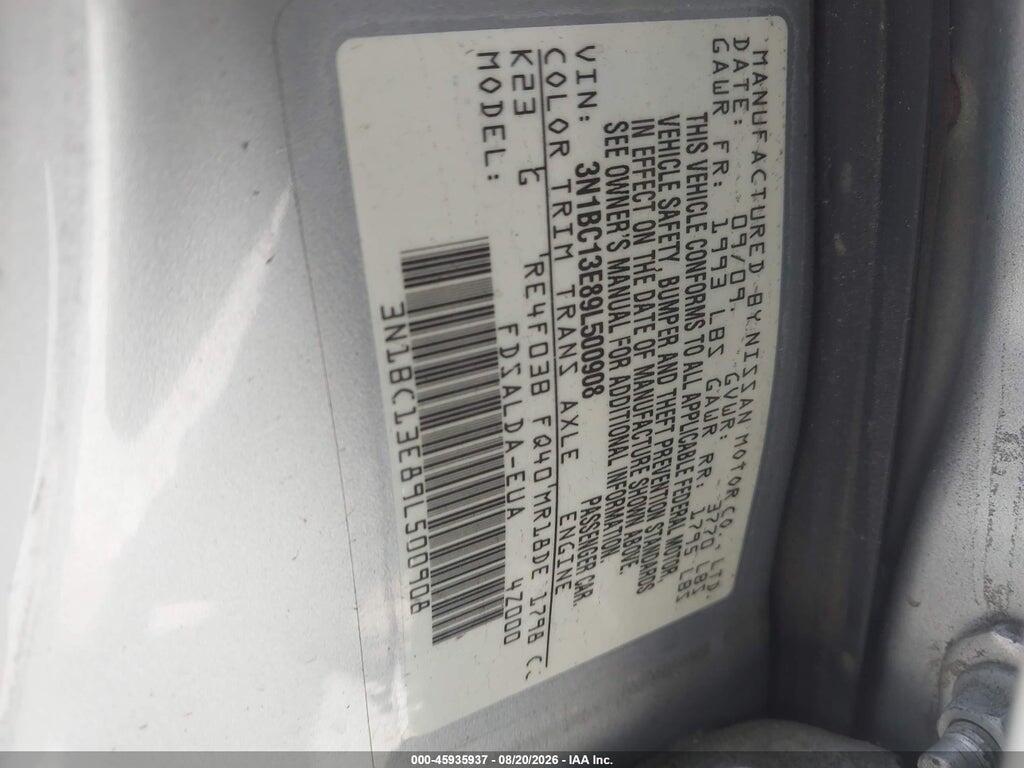 3N1BC13E89L500908 2009 NISSAN VERSA photo no. 9
