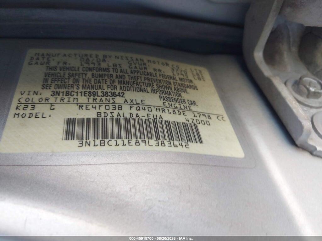 3N1BC11E89L383642 2009 NISSAN VERSA photo no. 9