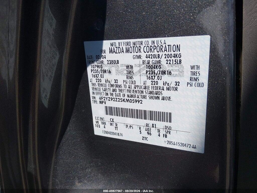 4F2YZ92Z25KM05992 2005 MAZDA TRIBUTE photo no. 9