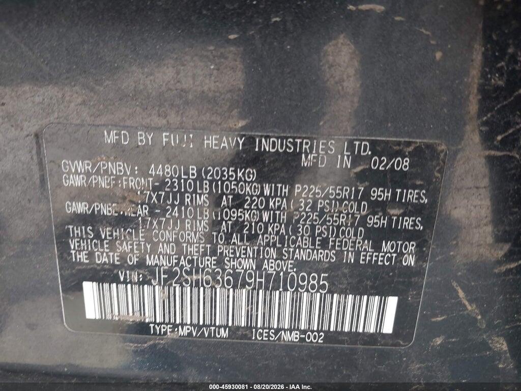 JF2SH63679H710985 2009 SUBARU FORESTER photo no. 9