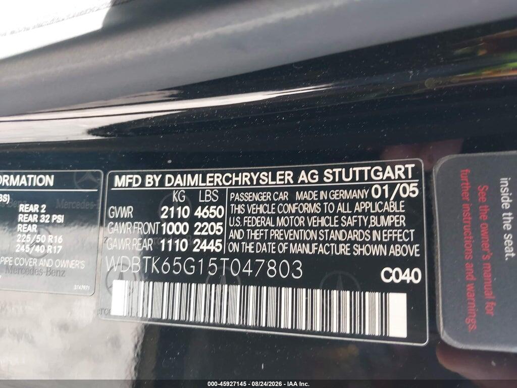 WDBTK65G15T047803 2005 MERCEDES-BENZ CLK 320 photo no. 9