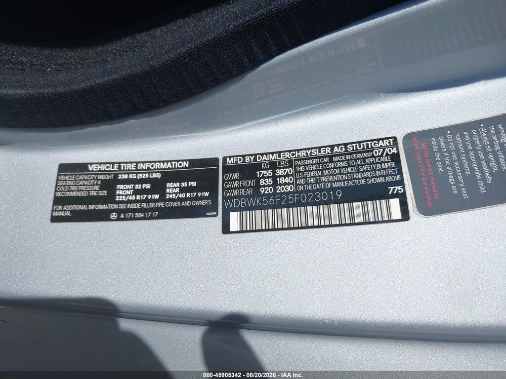 WDBWK56F25F023019 2005 MERCEDES-BENZ SLK 350 photo no. 9