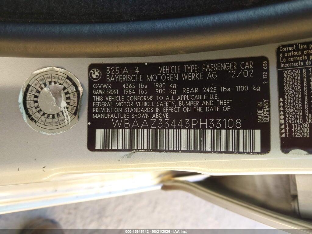 WBAAZ33443PH33108 2003 BMW 325I photo no. 9