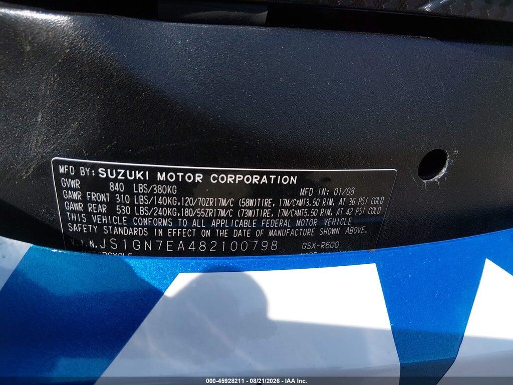 JS1GN7EA482100798 2008 SUZUKI GSX-R600 photo no. 10