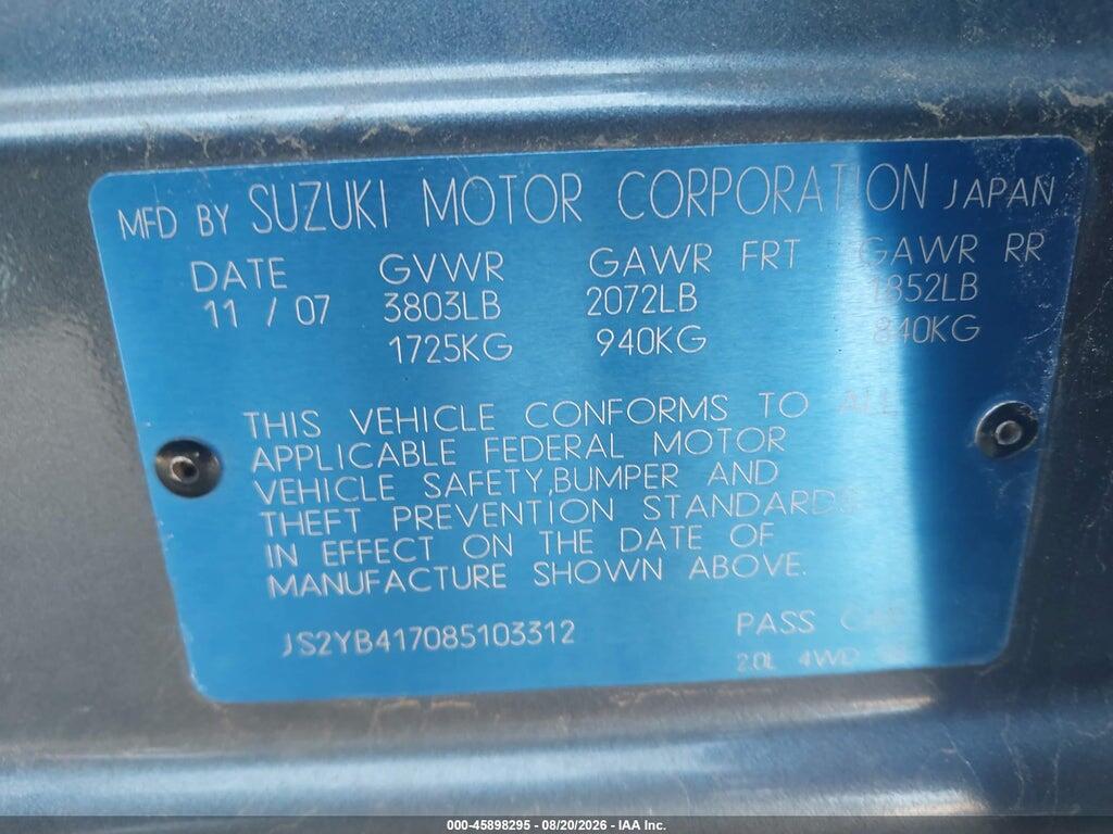 JS2YB417085103312 2008 SUZUKI SX4 photo no. 9