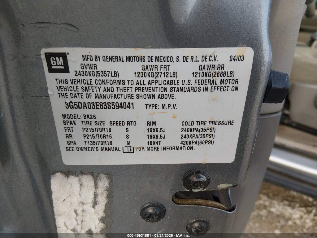 3G5DA03E83S594041 2003 BUICK RENDEZVOUS photo no. 9