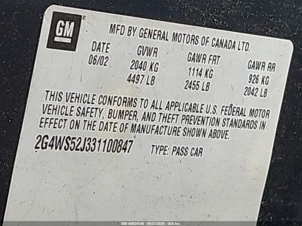 2G4WS52J331100847 2003 BUICK CENTURY photo no. 9