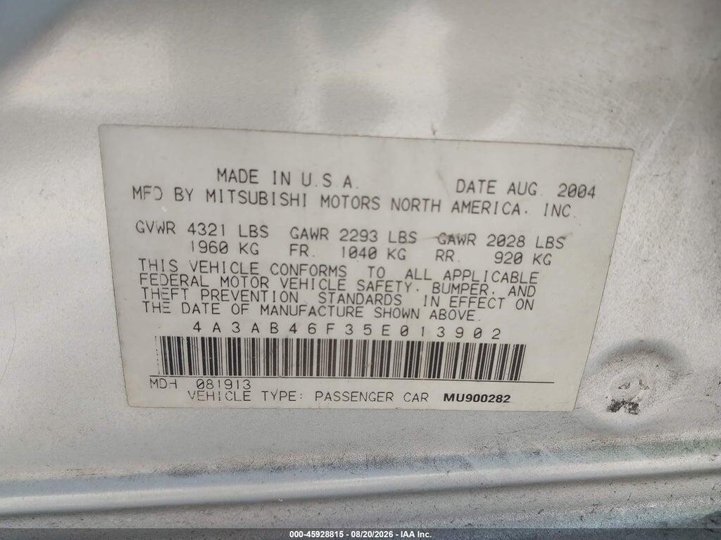 4A3AB46F35E013902 2005 MITSUBISHI GALANT photo no. 9
