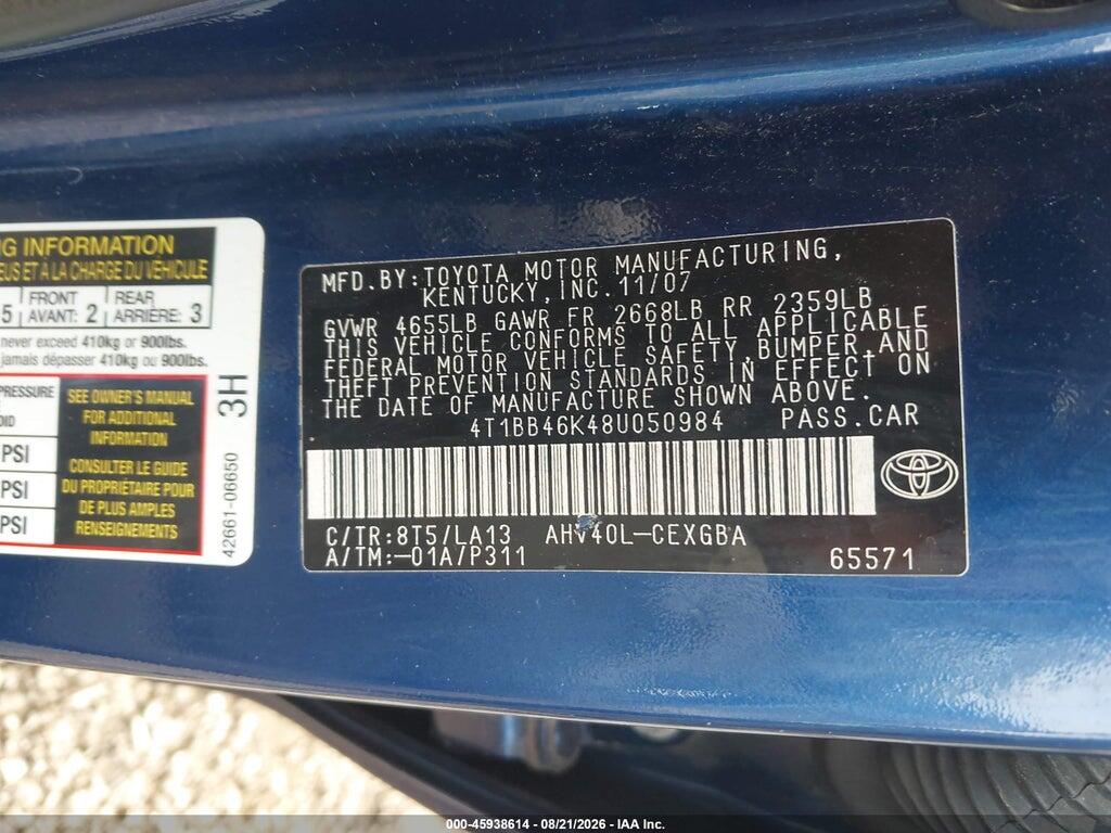 4T1BB46K48U050984 2008 TOYOTA CAMRY HYBRID photo no. 9