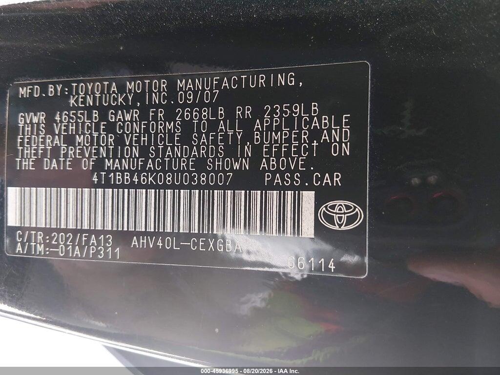 4T1BB46K08U038007 2008 TOYOTA CAMRY HYBRID photo no. 9