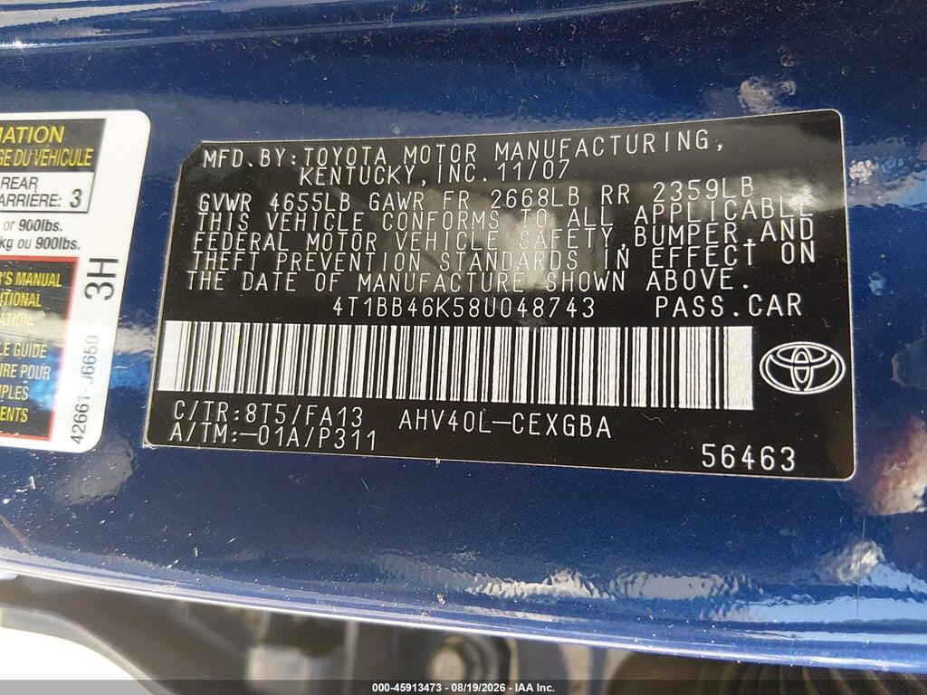4T1BB46K58U048743 2008 TOYOTA CAMRY HYBRID photo no. 9