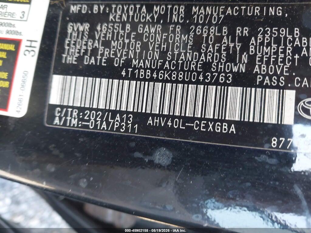 4T1BB46K88U043763 2008 TOYOTA CAMRY HYBRID photo no. 9