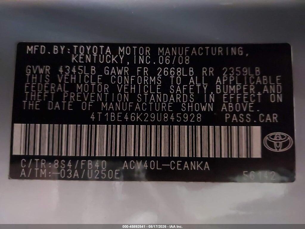 4T1BE46K29U845928 2009 TOYOTA CAMRY photo no. 9
