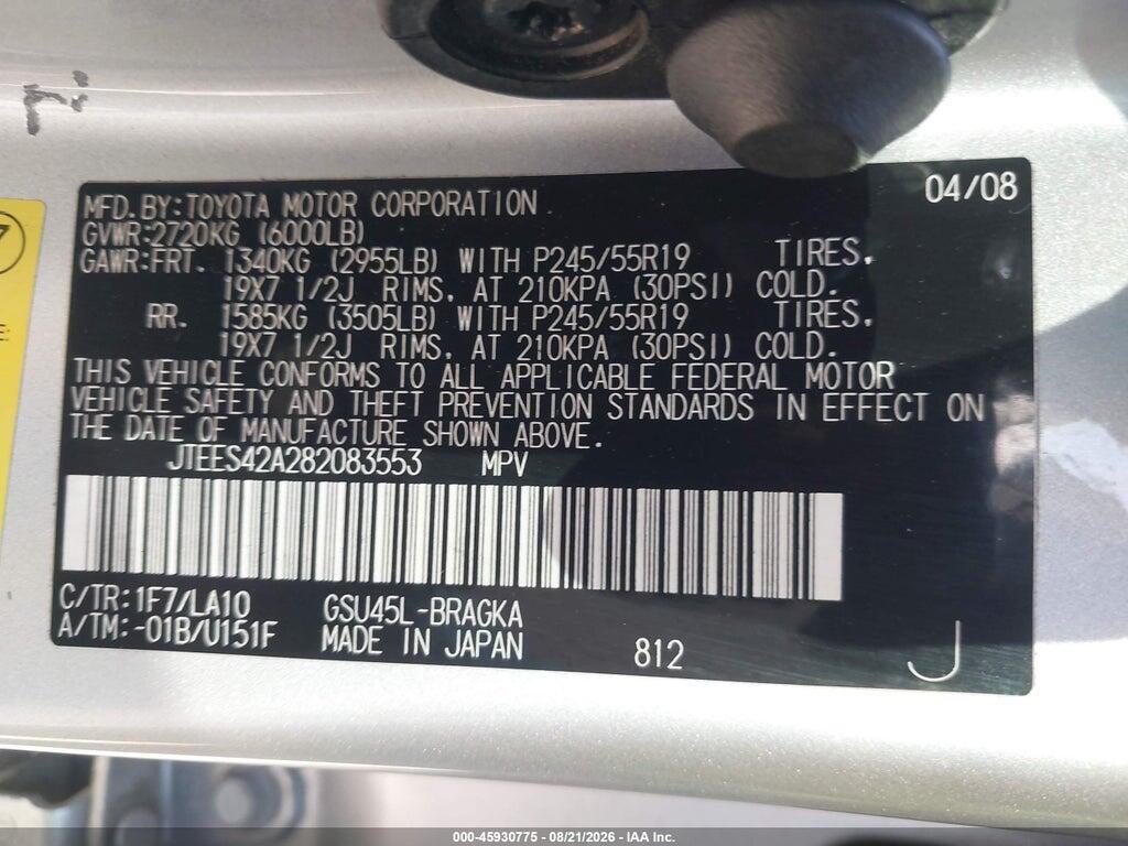 JTEES42A282083553 2008 TOYOTA HIGHLANDER photo no. 9