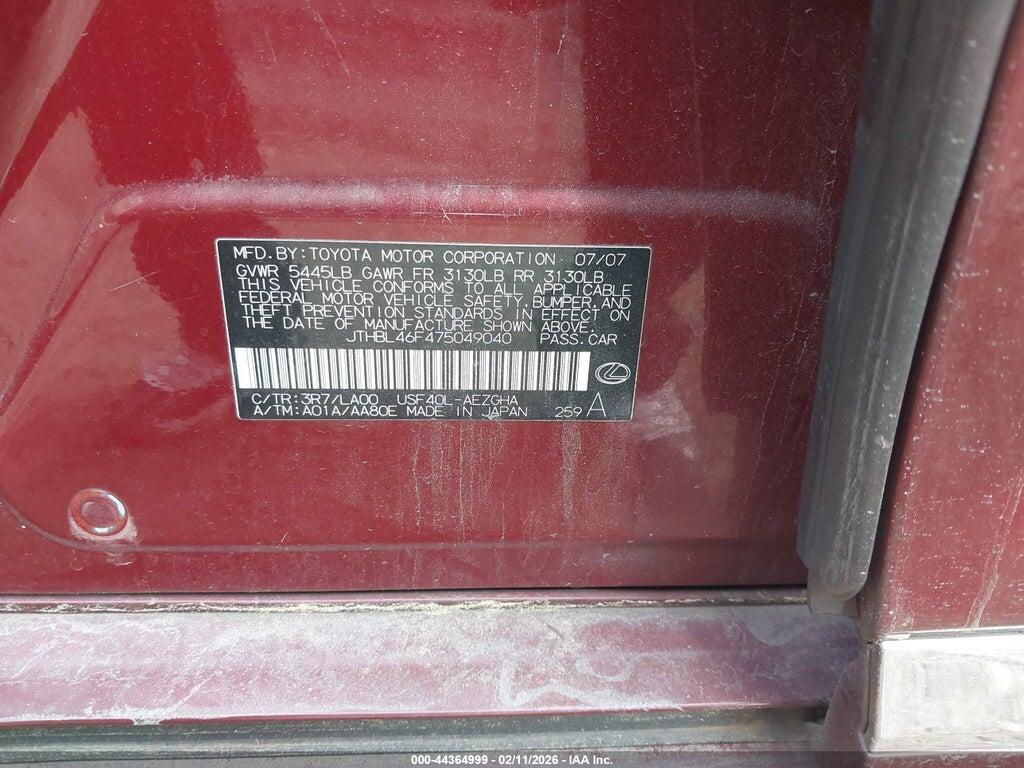 JTHBL46F475049040 2007 LEXUS LS 460 photo no. 9