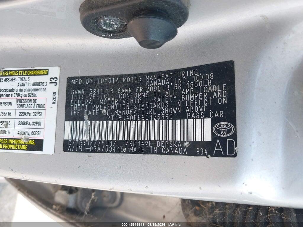 2T1BU40E69C125880 2009 TOYOTA COROLLA photo no. 9