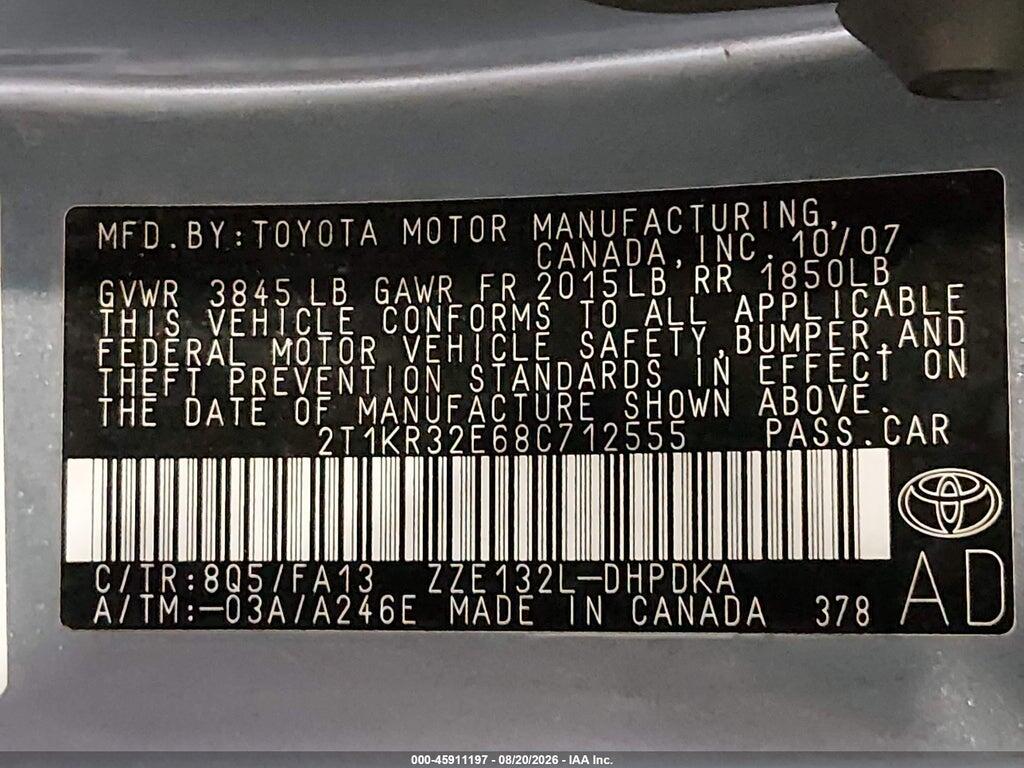 2T1KR32E68C712555 2008 TOYOTA MATRIX photo no. 9