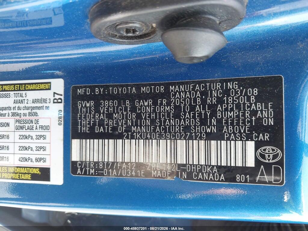 2T1KU40E39C027129 2009 TOYOTA MATRIX photo no. 9