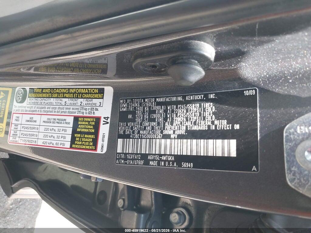 4T3BE11A59U008367 2009 TOYOTA VENZA photo no. 9