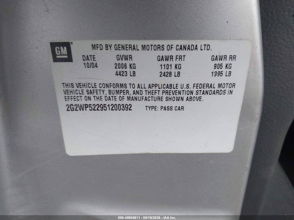 2G2WP522951200392 2005 PONTIAC GRAND PRIX photo no. 9
