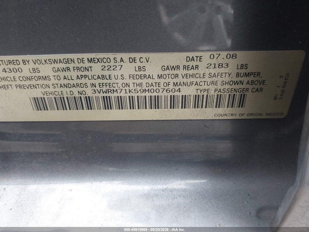 3VWRM71K59M007604 2009 VOLKSWAGEN JETTA photo no. 9
