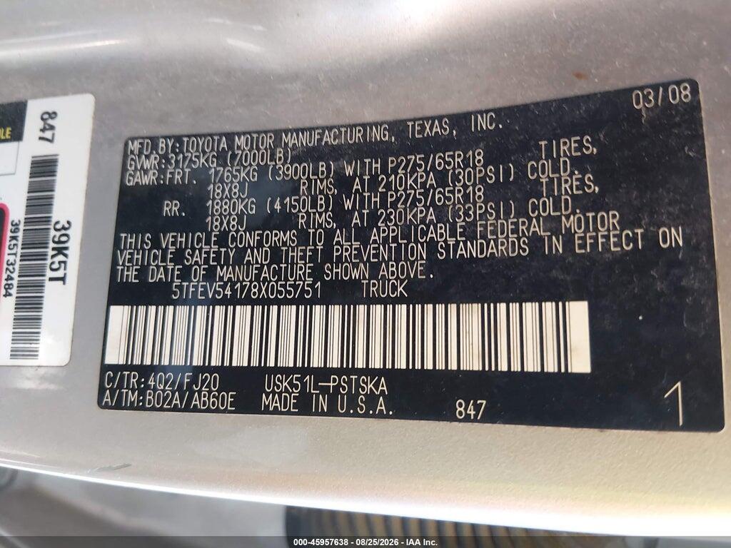 5TFEV54178X055751 2008 TOYOTA TUNDRA photo no. 9