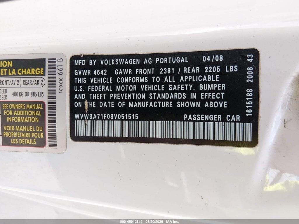 WVWBA71F08V051515 2008 VOLKSWAGEN EOS photo no. 9