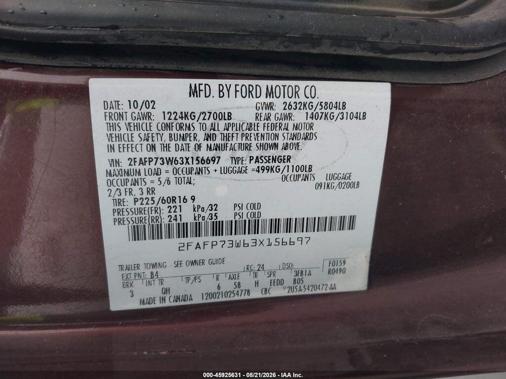 2FAFP73W63X156697 2003 FORD CROWN VICTORIA photo no. 9