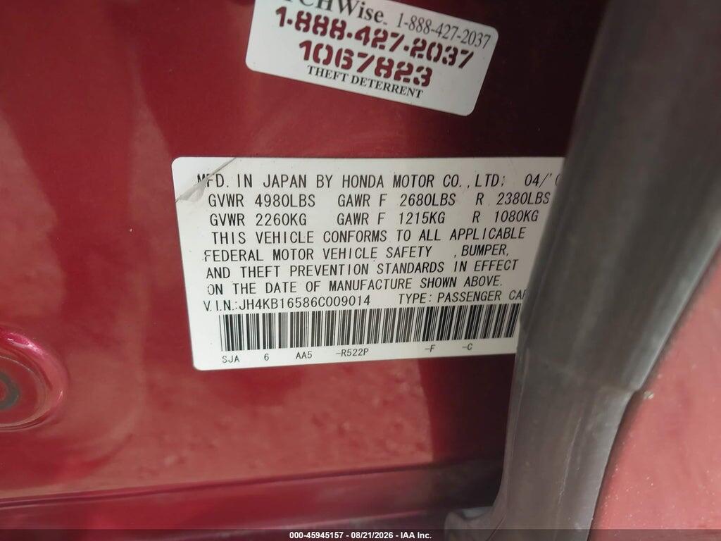 JH4KB16586C009014 2006 ACURA RL photo no. 9