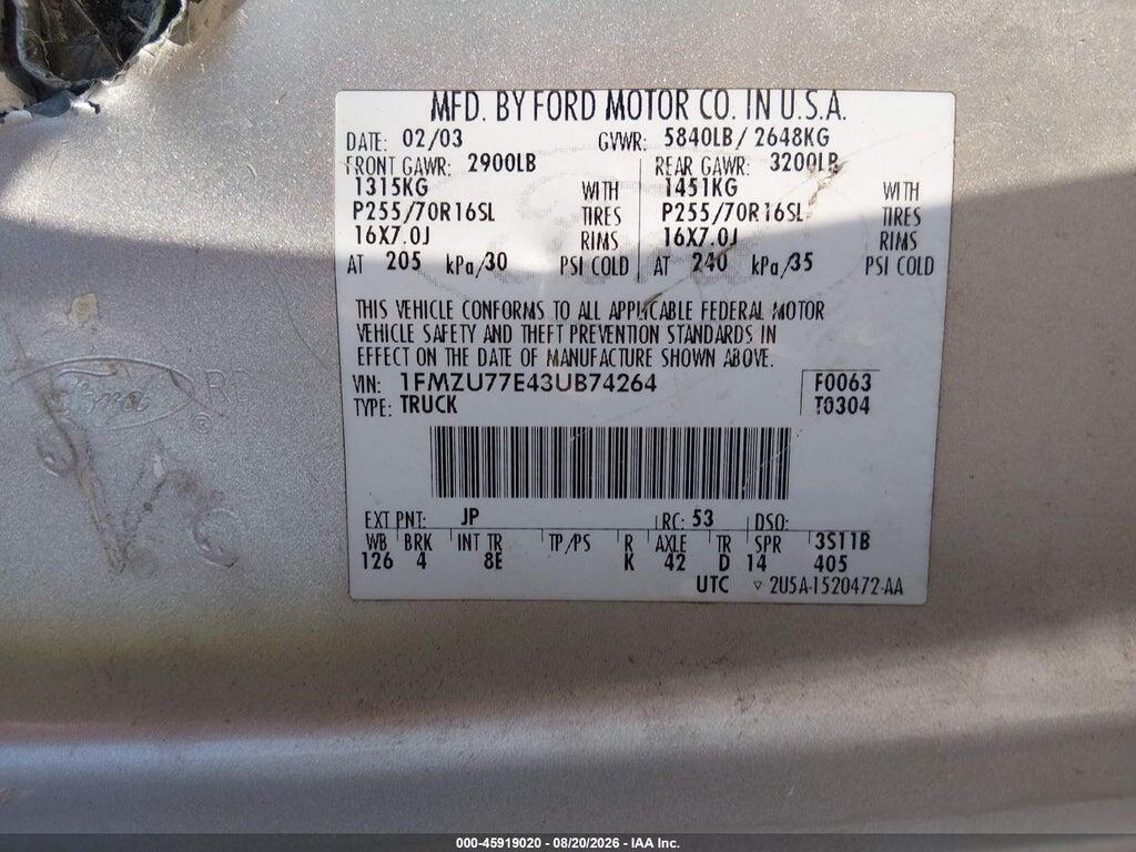 1FMZU77E43UB74264 2003 FORD EXPLORER SPORT TRAC photo no. 9